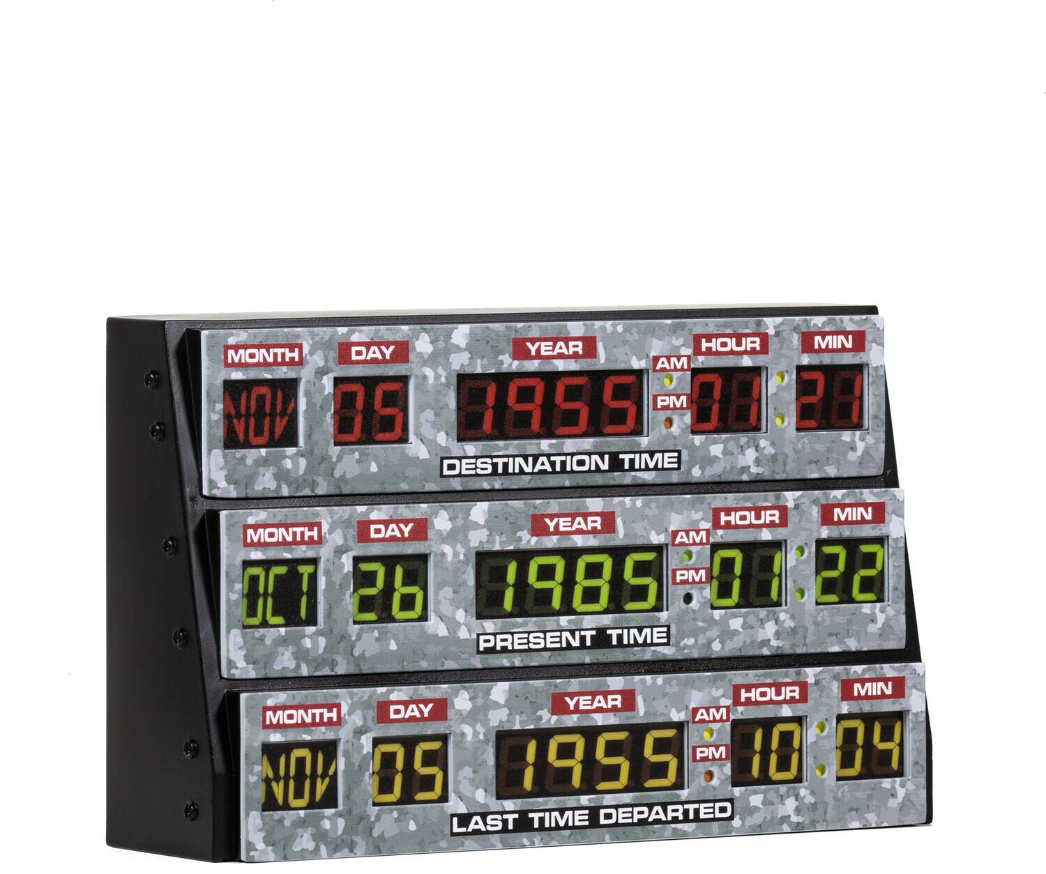 DESTINATION TIME  
MONTH DAY YEAR HOUR MIN AM/PM  
NOV 05 8855 PM 08:28  

PRESENT TIME  
MONTH DAY YEAR HOUR MIN AM/PM  
OCT 26 1885 PM 08:22  

LAST TIME DEPARTED  
MONTH DAY YEAR HOUR MIN AM/PM  
NOV 05 1955 AM 10:04