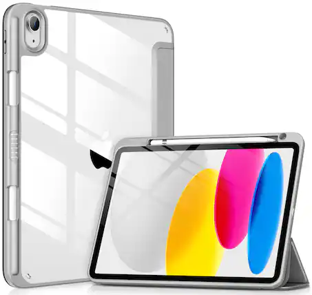 Front. DTTO - Case for iPad (A16) 11-inch 2025 and iPad 10th Generation 10.9 Inch 2022, Clear Back and TPU Shockproof Frame Cover - Gray.