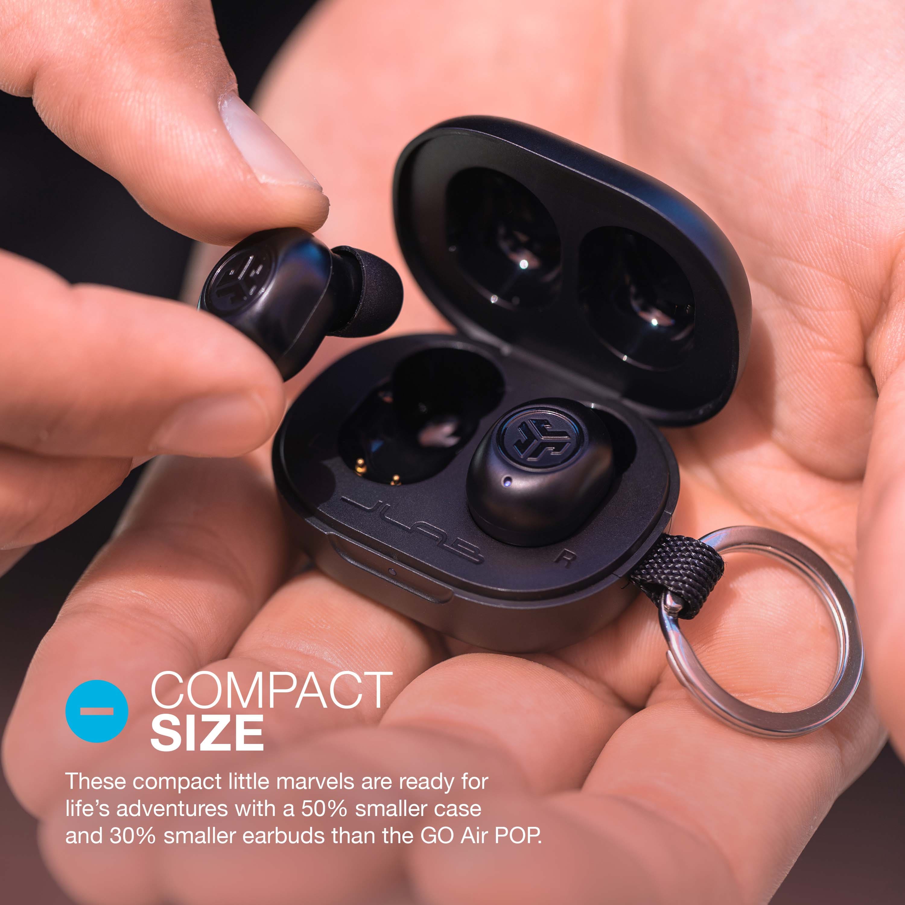 These compact little marvels are ready for life's adventures with a 50% smaller case and 30% smaller earbuds than the GO Air POP.