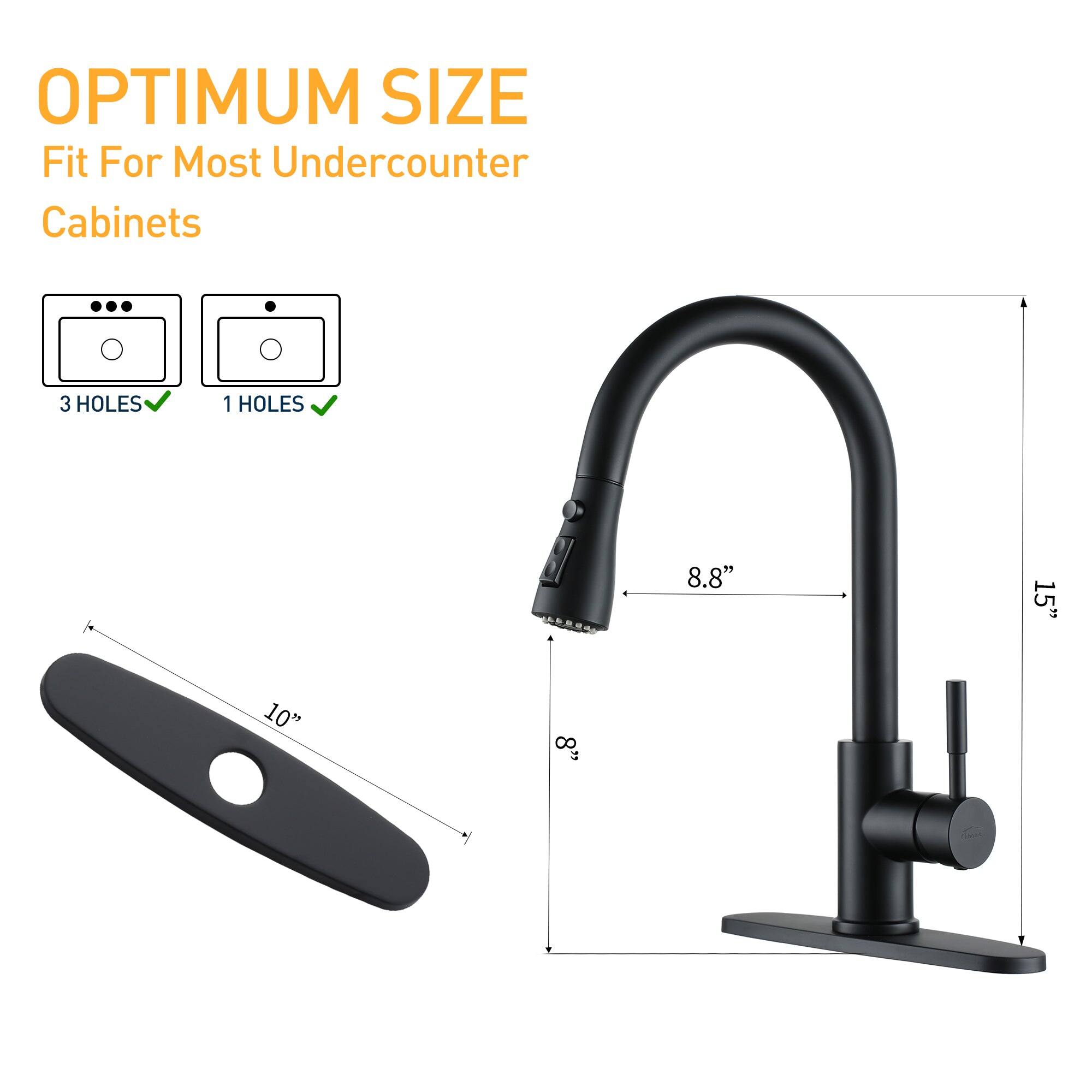 OPTIMUM SIZE, Fit For Most Undercounter Cabinets, 3 HOLES, 1 HOLES, 8.8", 15", 10", 8"