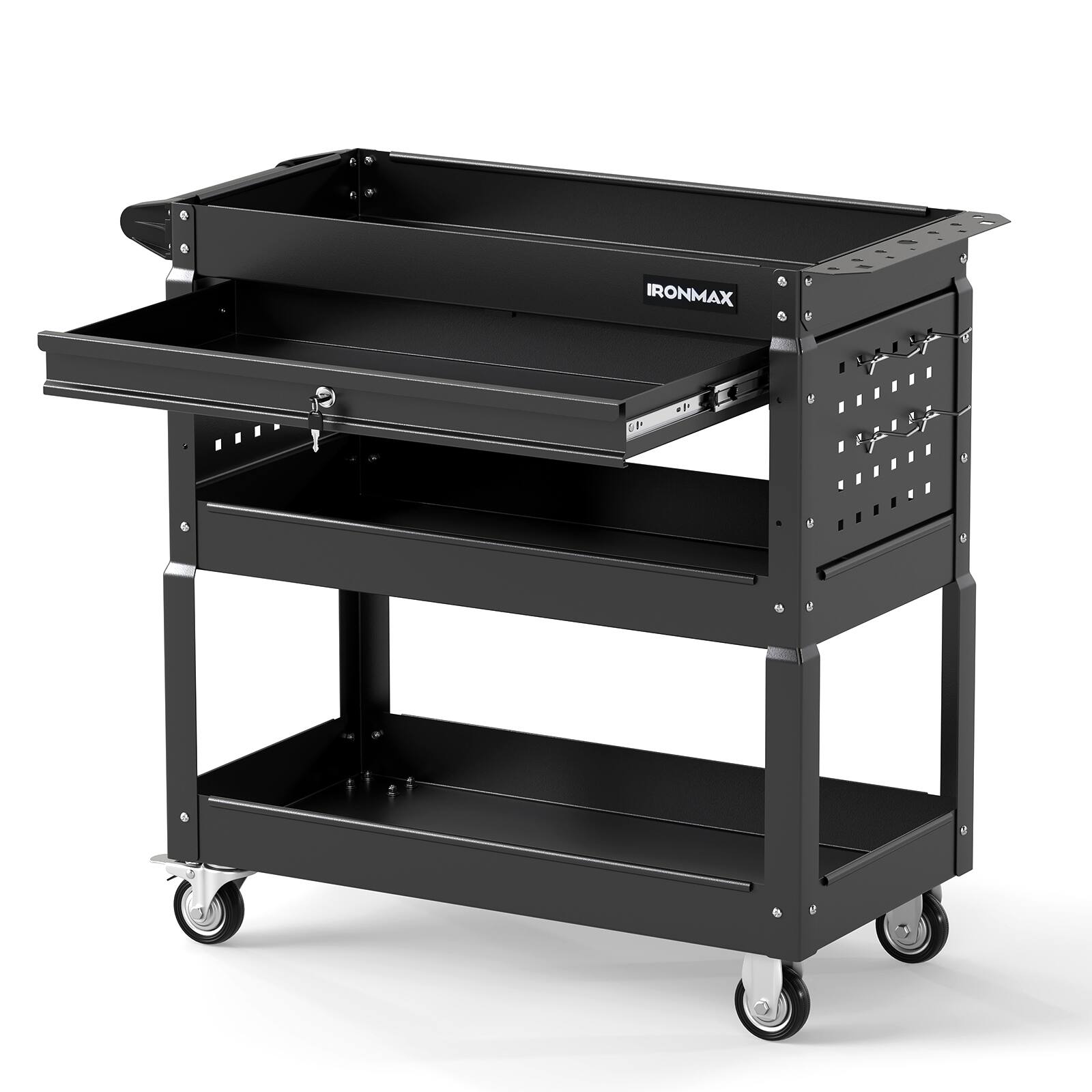 Alt View 9. Costway - Costway 3 Tier Rolling Tool Cart with Lockable Drawer, Pegboards & Hooks for Garage - Black.