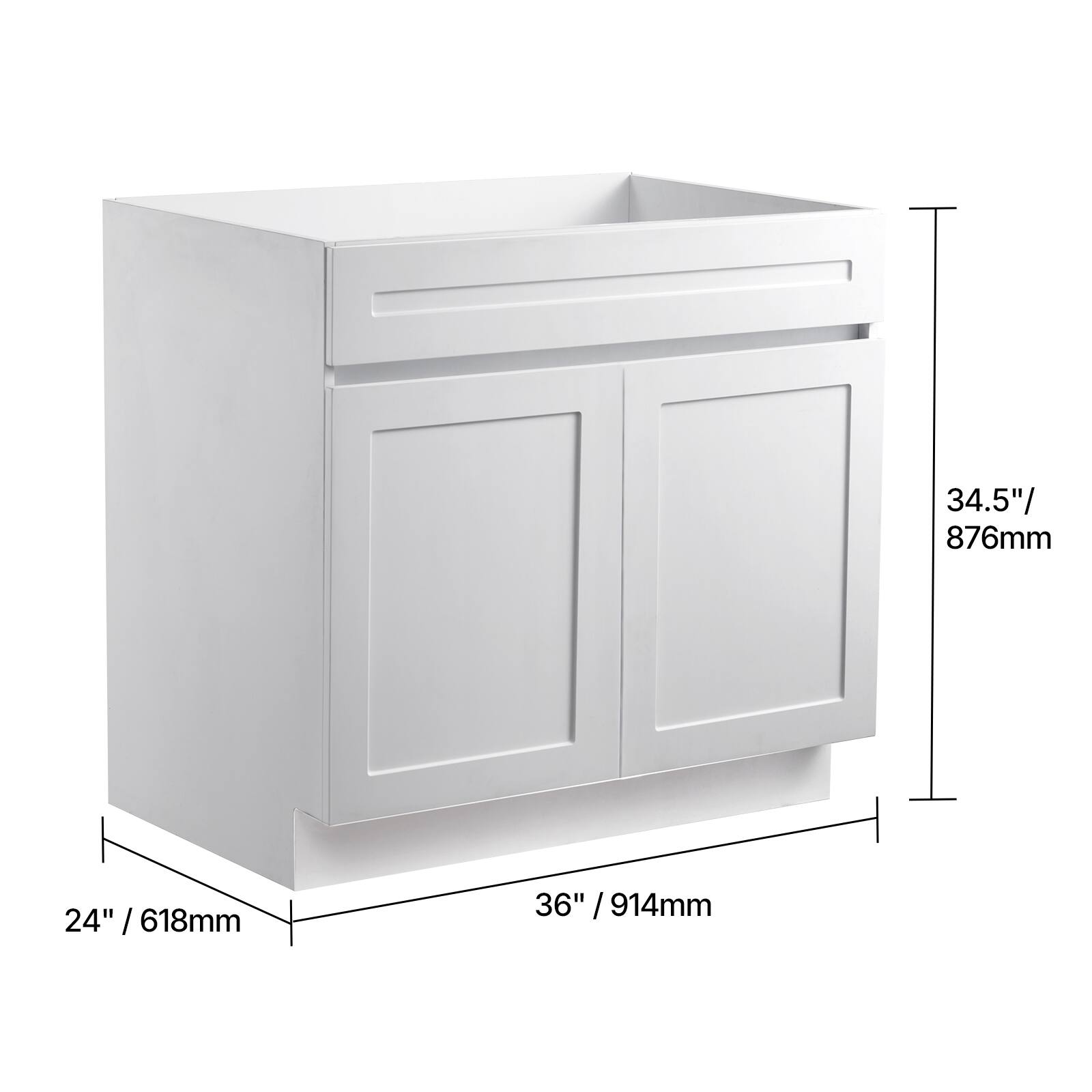 34.5" / 876mm  
24" / 618mm  
36" / 914mm