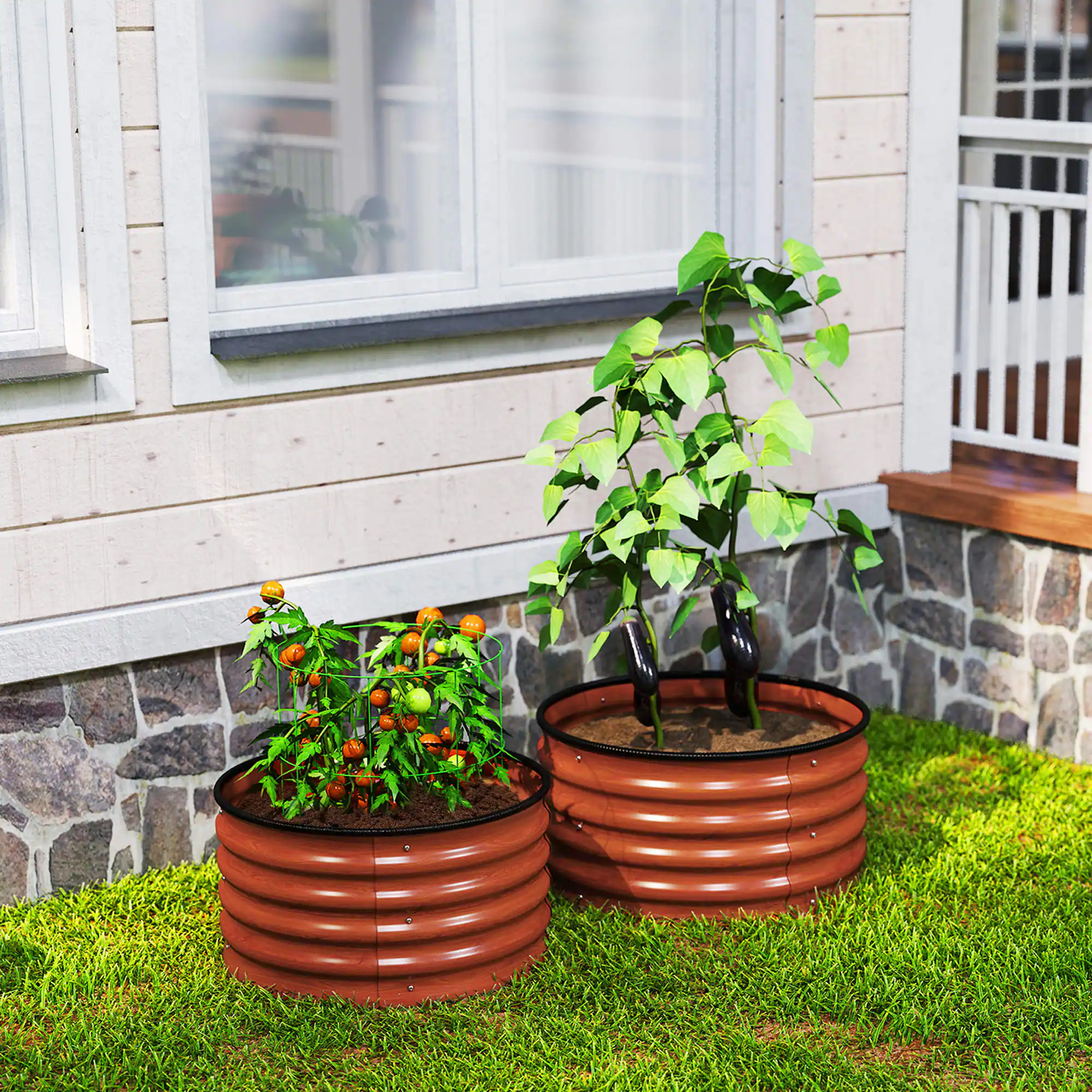 Alt View 7. Outsunny - Galvanized Raised Garden Bed Set of 2, Planters for Outdoor Plants with Safety Edging - Brown.