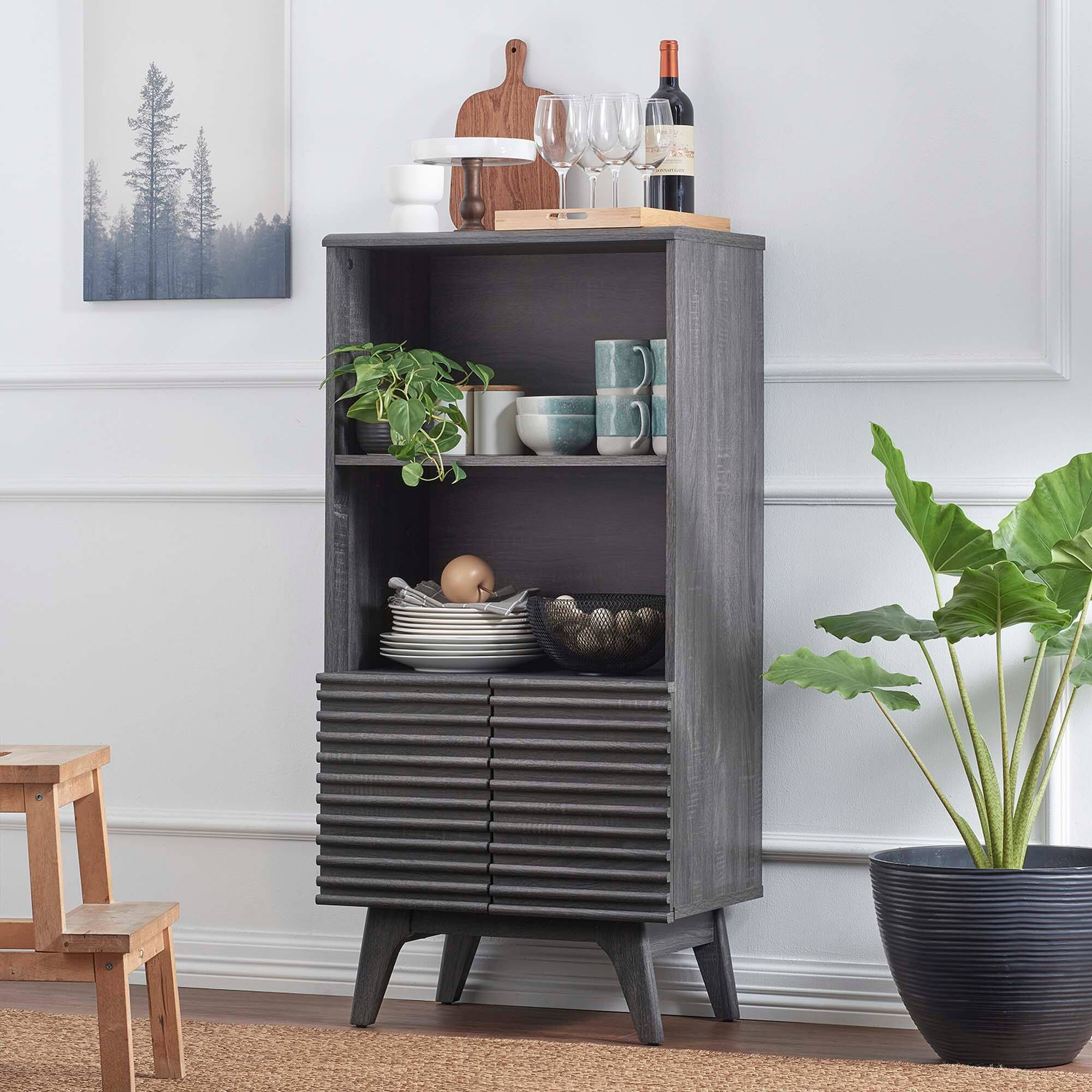 Alt View 2. Modway - Render Display Cabinet Bookshelf by Modway - Charcoal.