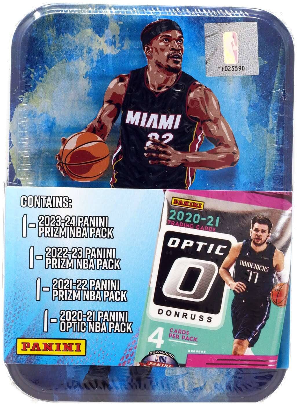FF02559D MIAMI 22 CONTAINS:  
- 2023-24 PANINI PRIZM NBA PACK  
- 2022-23 PANINI PRIZM NBA PACK  
- 2021-22 PANINI PRIZM NBA PACK  
- 2020-21 PANINI OPTIC NBA PACK  
4 CARDS PER PACK  
DOWNLOAD NBA PANINI  

2020-21 TRADING CARDS  
OPTIC  
DONRUSS  
4 CARDS PER PACK