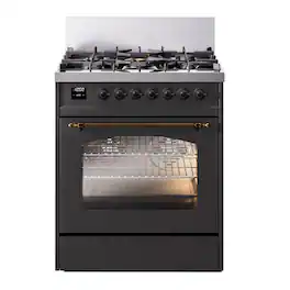 ILVE - Nostalgie II Series 30 in. Dual Fuel Range with 5 Sealed Burners (Liquid Propane, Burnished Trim) - Graphite Matte