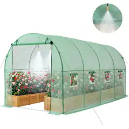 VEVOR - Walk-in Tunnel Greenhouse, 15 x 7 x 7 ft Hoop House Greenhouse Tunnel with Watering System, Plant Hot House - Green
