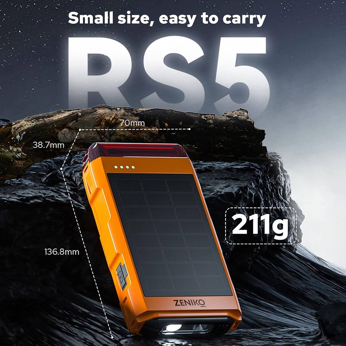 Small size, easy to carry RS5  
70mm  
38.7mm  
136.8mm  
211g  
ZENIKO