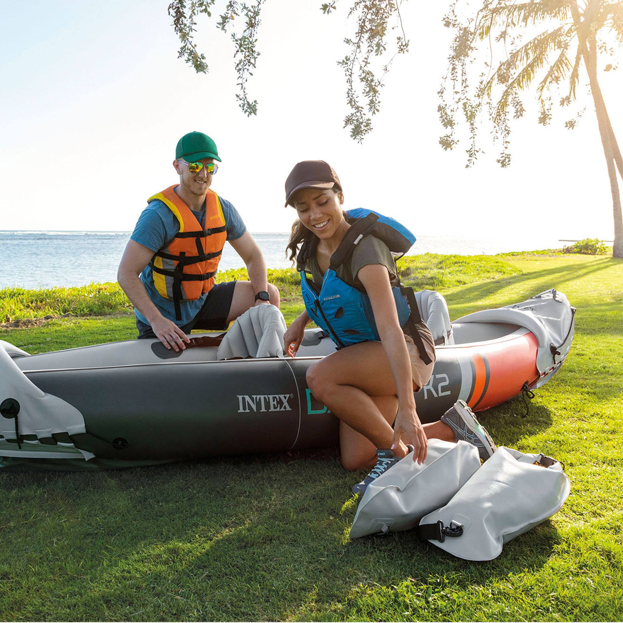 Alt View 10. Intex - Intex Dakota K2 2 Person Vinyl Inflatable Kayak and Accessory Kit w/ Oars & Pump - Gray and Red.
