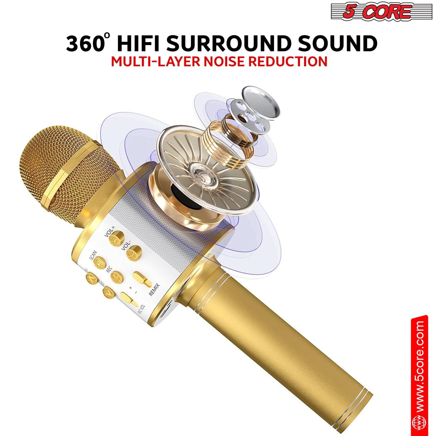5 CORE 360° HIFI SURROUND SOUND MULTI-LAYER NOISE REDUCTION  
VOL+ VOL- SCAN REC REMIX  
www.5core.com