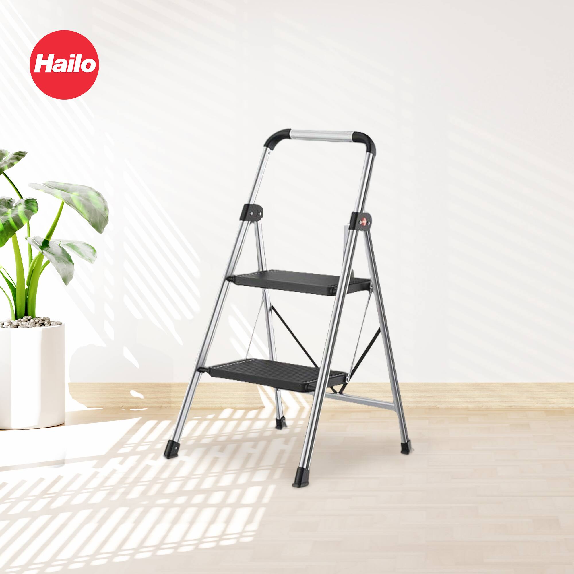 Alt View 4. Hailo - Hailo Folding 2 Step Non-Slip Stool for Home and Kitchen, K71, Silver/Black - Silver, Black.