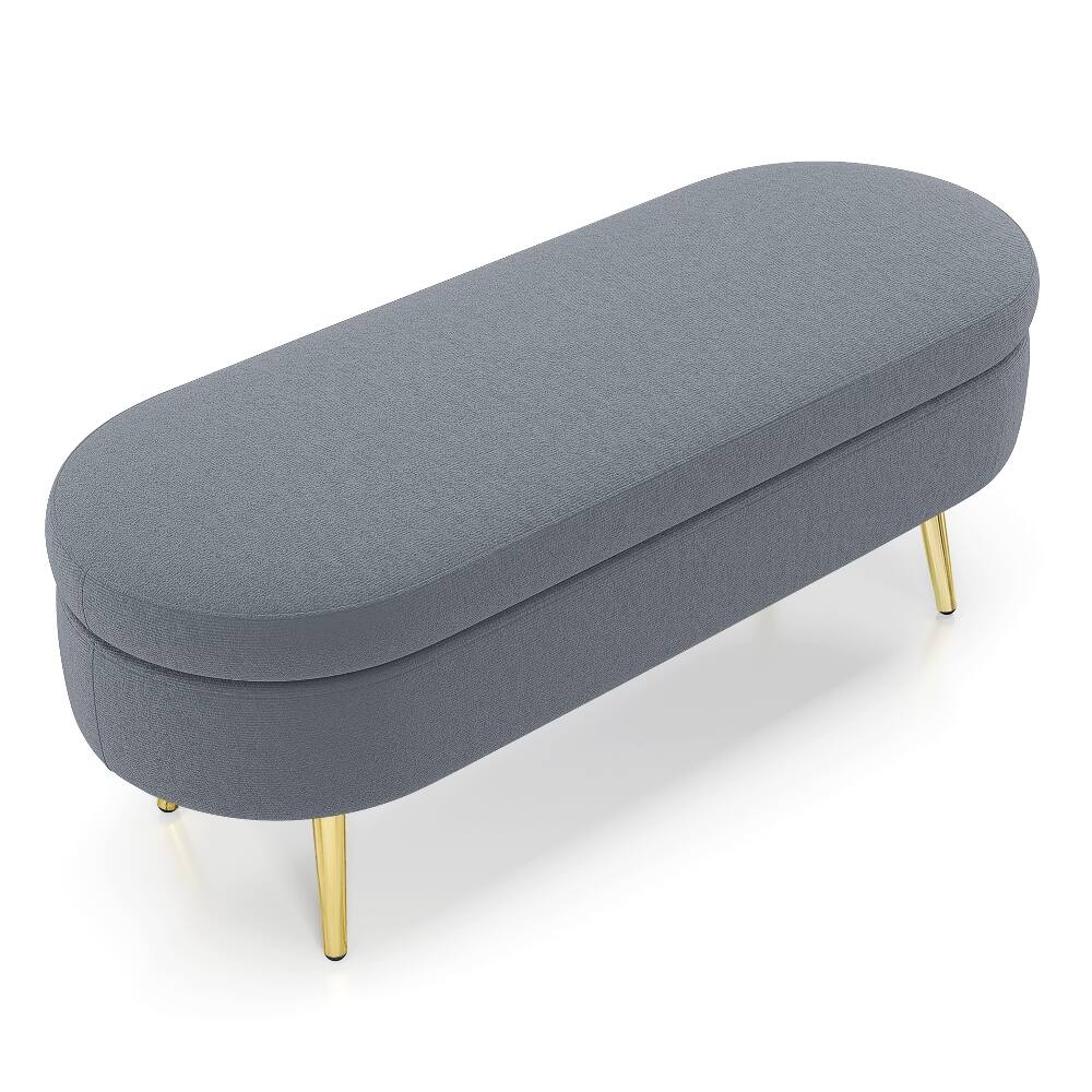 Alt View 7. Ropilly - Ropilly Oval Storage Ottoman Bench, Dark Gray Flannel Extra Seating with Metal Legs - Dark Gray.
