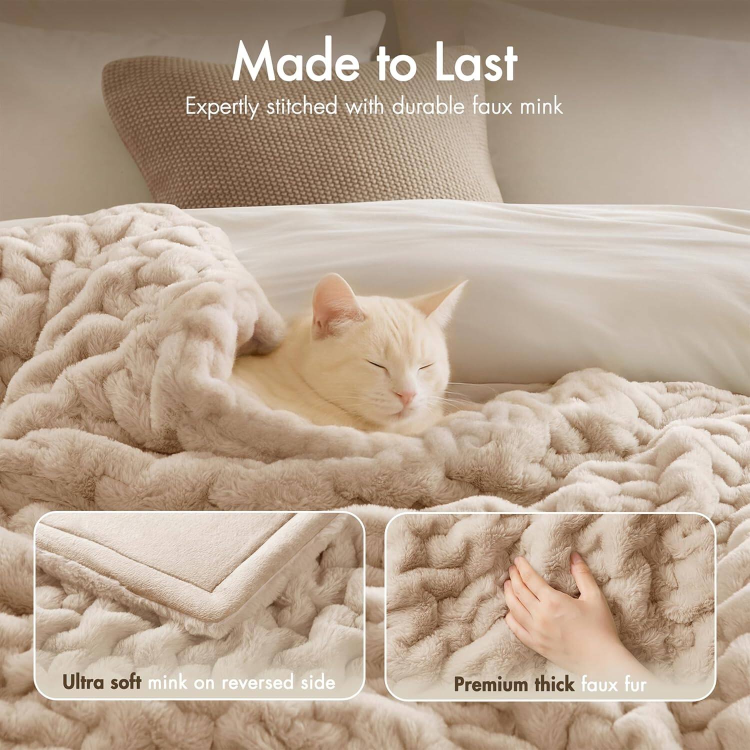 Made to Last  
Expertly stitched with durable faux mink  

Ultra soft mink on reversed side  
Premium thick faux fur