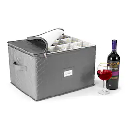Sorbus - Deluxe Quilted Stemware Case with Dividers - Service for 12 - Great for Protecting Wine Glasses, and more - Gray