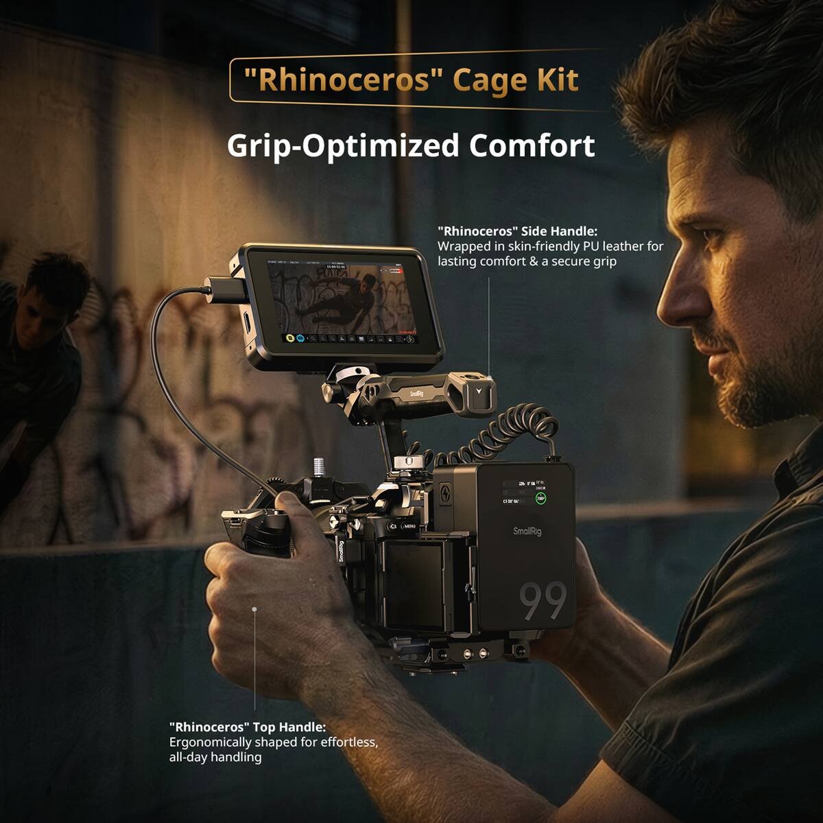 "Rhinos" Cage Kit Grip-Optimized Comfort

"Rhinos" Side Handle: Wrapped in skin-friendly PU leather for lasting comfort & a secure grip

"Rhinos" Top Handle: Ergonomically shaped for effortless, all-day handling