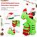 Vivid Inflatable Santa Dinosaur Decoration: Creates a merry and jolly atmosphere. Kindly Santa Claus sits on top of a green dinosaur. 2 Gift Boxes. Cute Dinosaur.