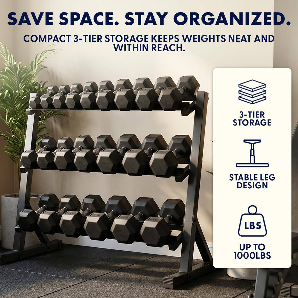 SereneLife SQUATZ 3 Tier Dumbbell Storage Rack, Heavy Duty Steel Weight ...