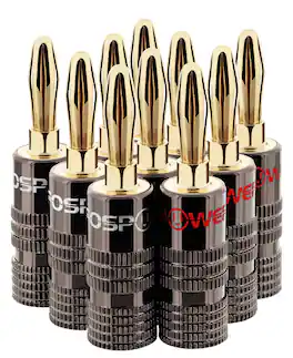 FosPower - Banana Plugs 5 Pairs / 10 pcs, Closed Screw 24K Plated Speaker Plug Connectors for Speaker Wire, Wall Plate - Gold