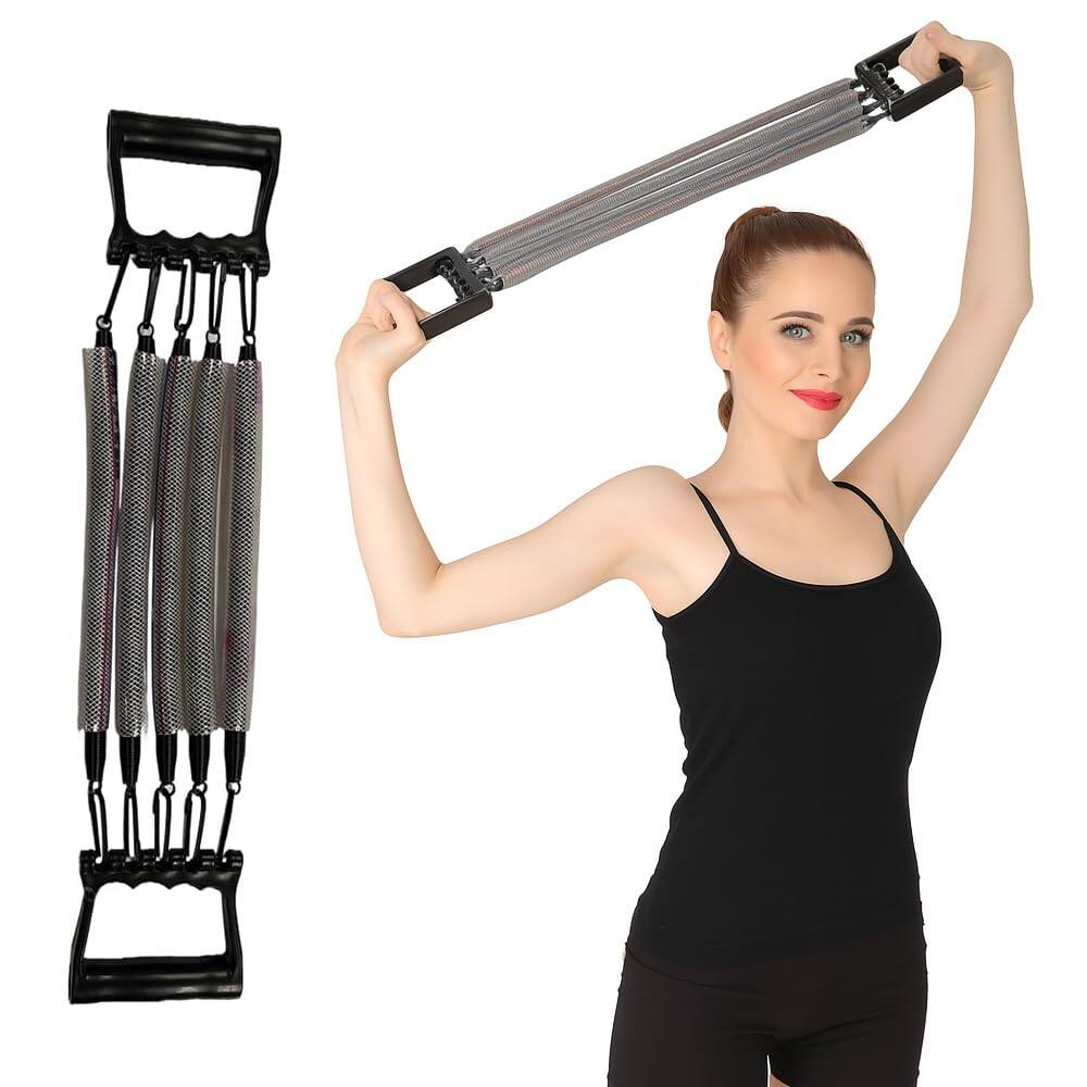 Front. Amber Sporting Goods - Adjustable Spring Chest Expander, 66 lbs Resistance, 5-Spring Home Gym Fitness Equipment - Black.