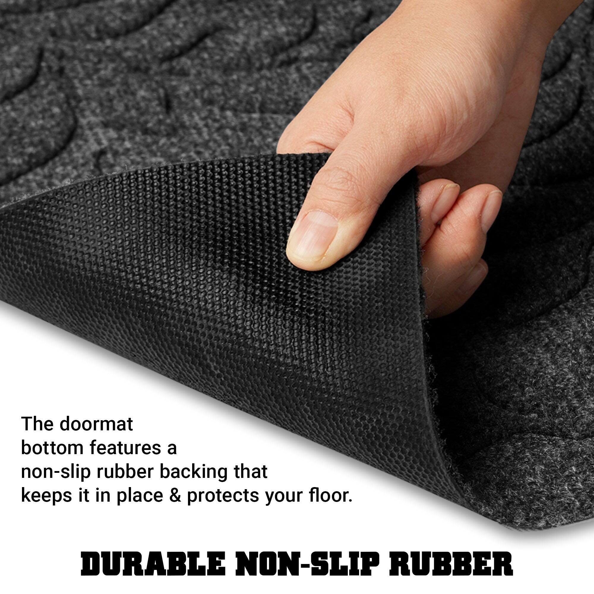 The doormat bottom features a non-slip rubber backing that keeps it in place & protects your floor.  
DURABLE NON-SLIP RUBBER