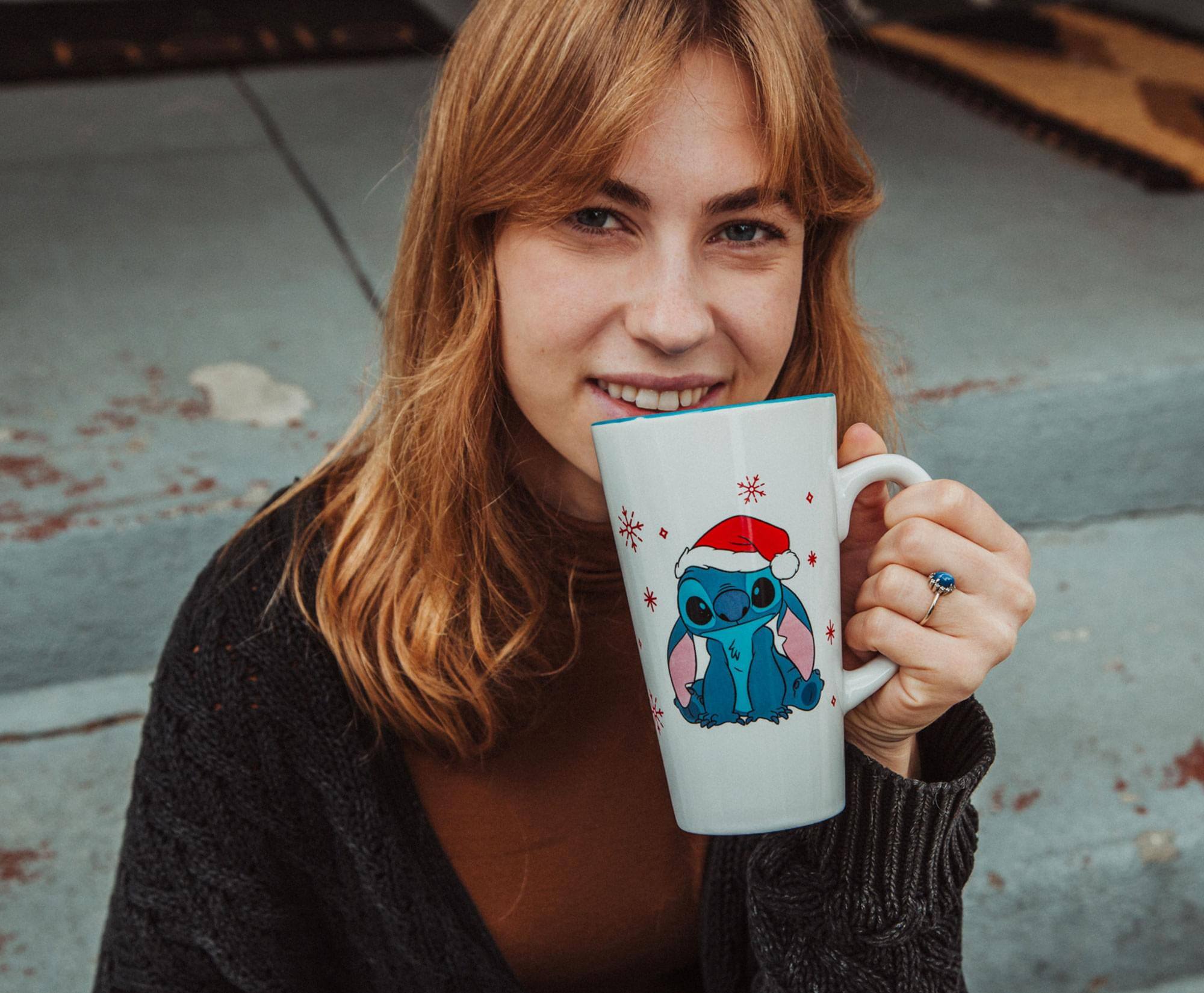 Alt View 2. Disney - Disney Lilo & Stitch Santa Hat Ceramic Latte Mug | Holds 16 Ounces - Blue.