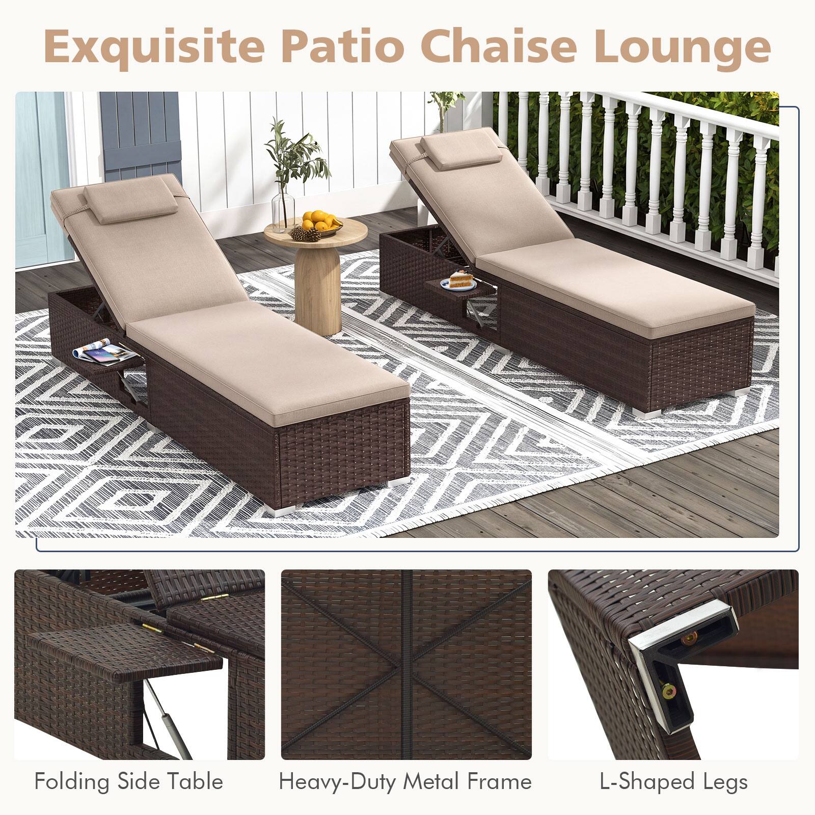 Exquisite Patio Chaise Lounge Folding Side Table Heavy-Duty Metal Frame L-Shaped Legs
