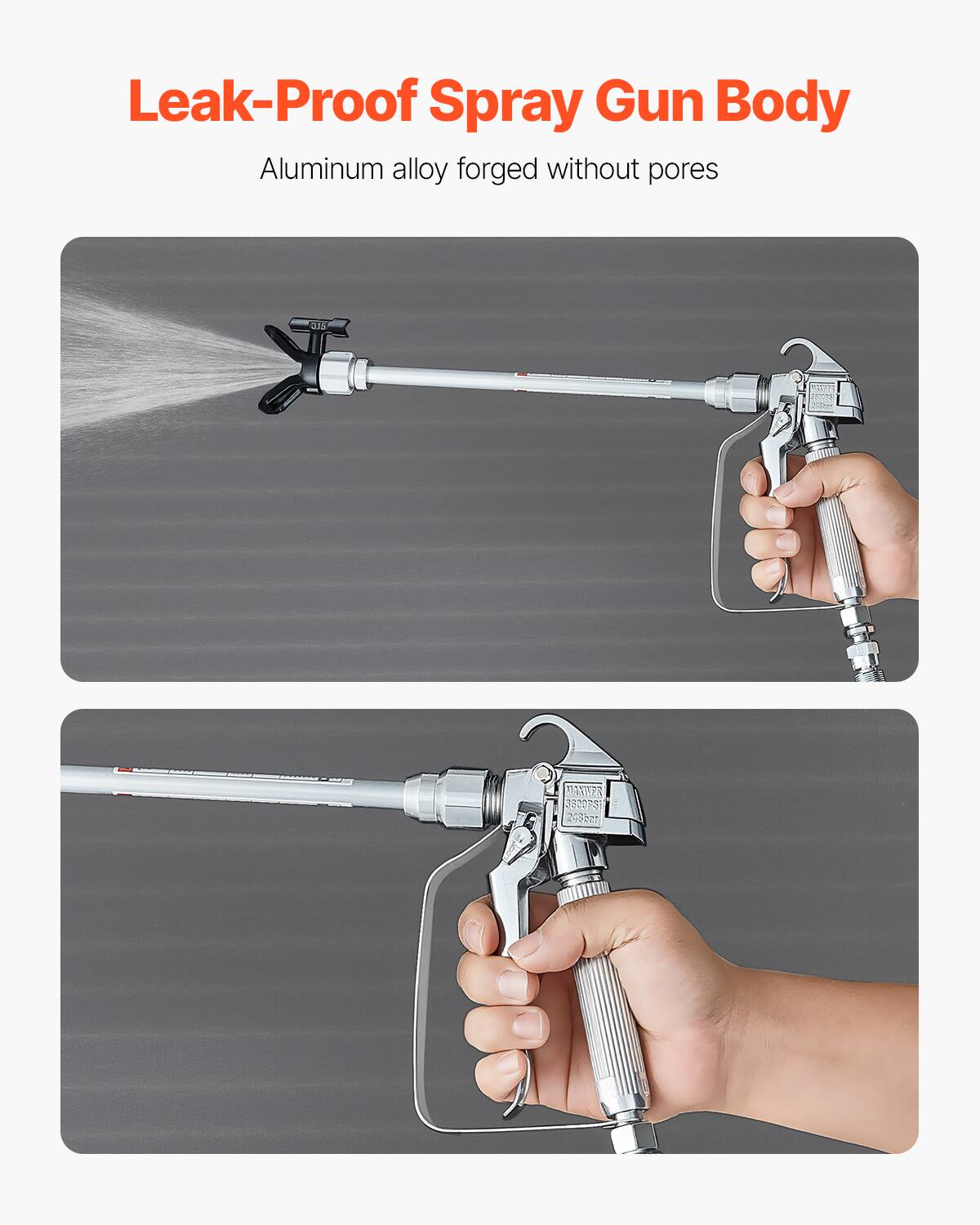 Leak-Proof Spray Gun Body  
Aluminum alloy forged without pores