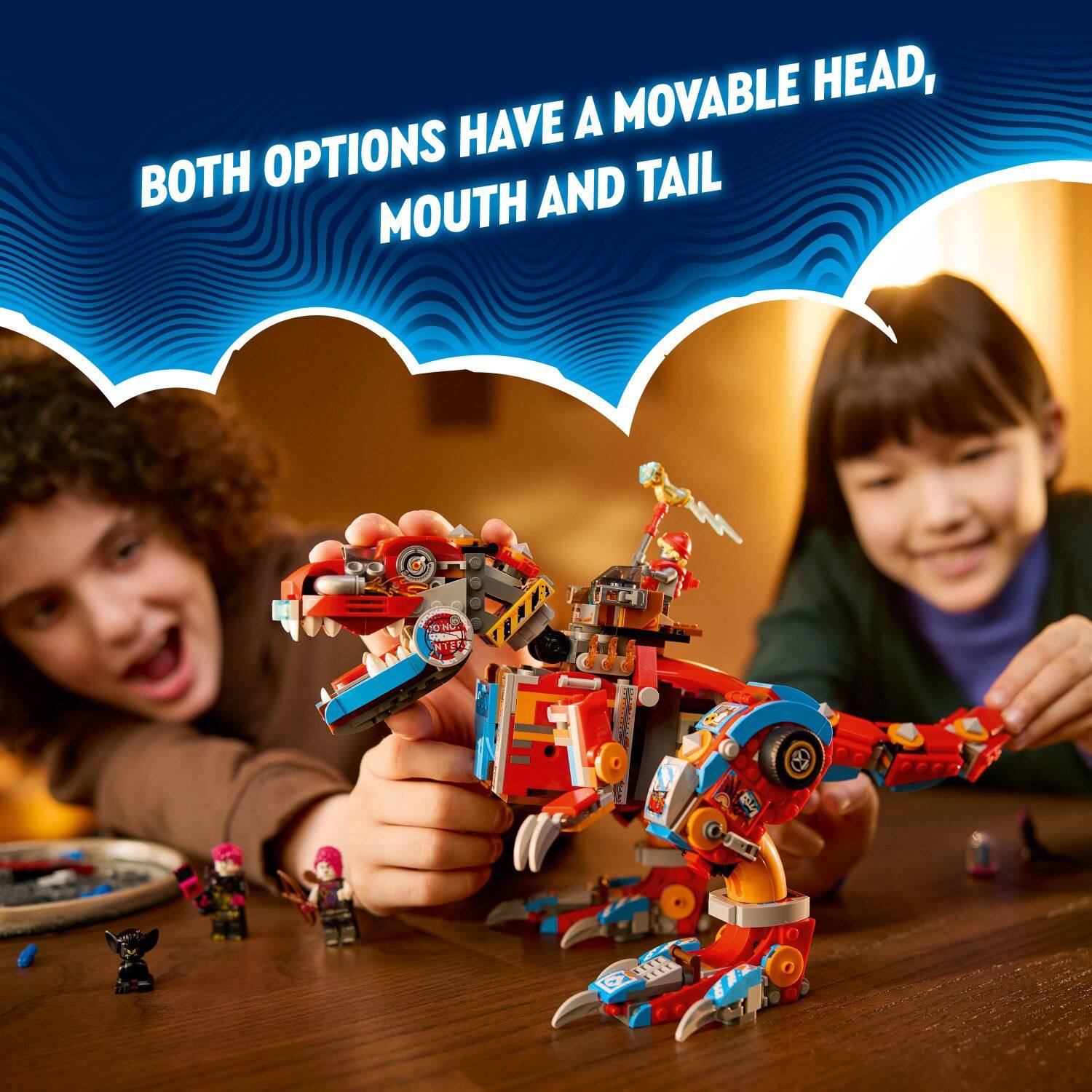 Both options have a movable head, tail, mouth and tail.