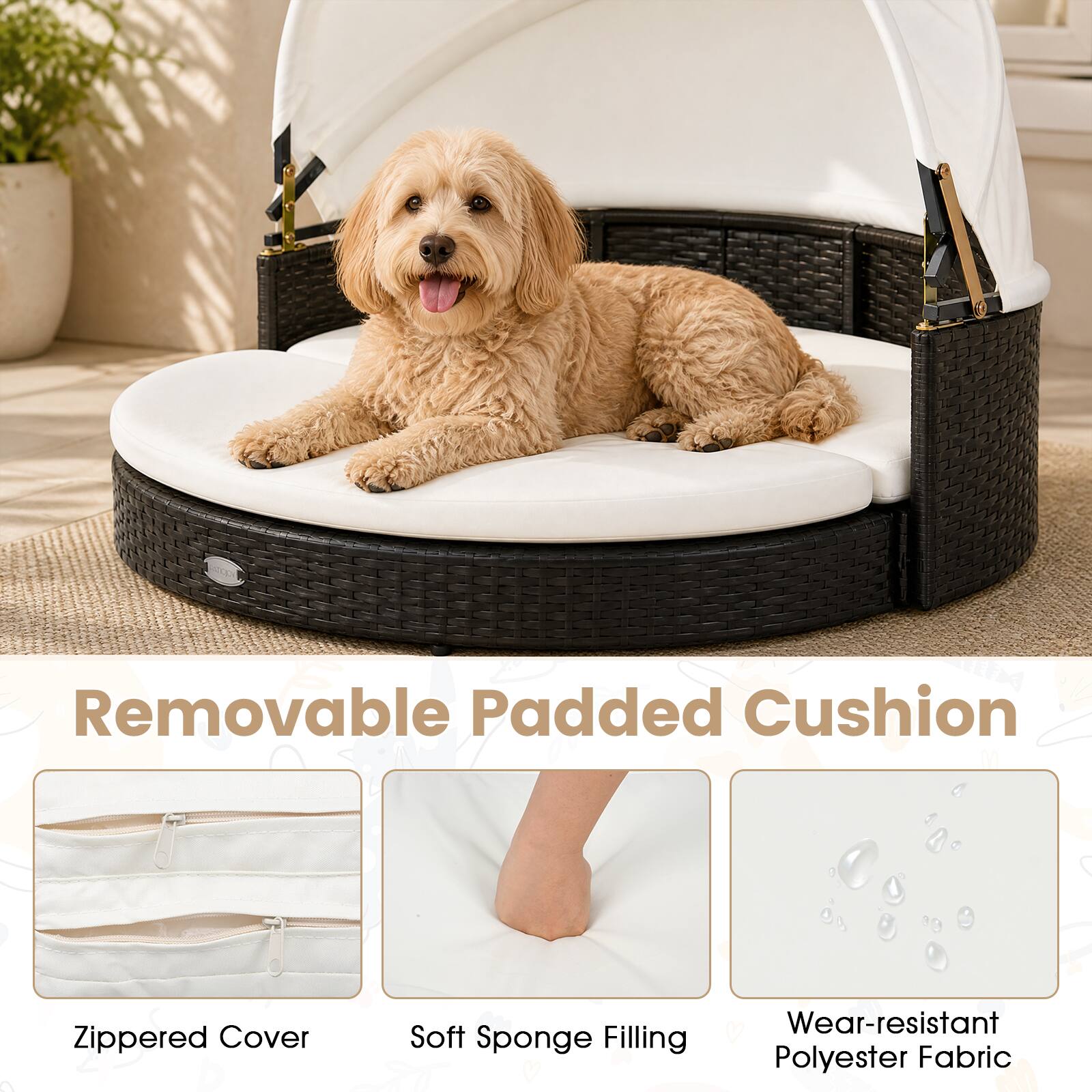 Removable Padded Cushion  
Zippered Cover  
Soft Sponge Filling  
Wear-resistant Polyester Fabric