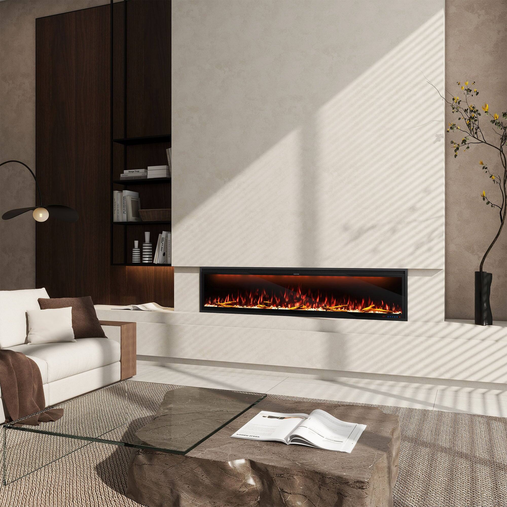 Alt View 4. Boyel Living - 74 in. Wall Mount Recessed Electric Fireplace with Realistic Flame Effects and Alexa Compatibility - Black.