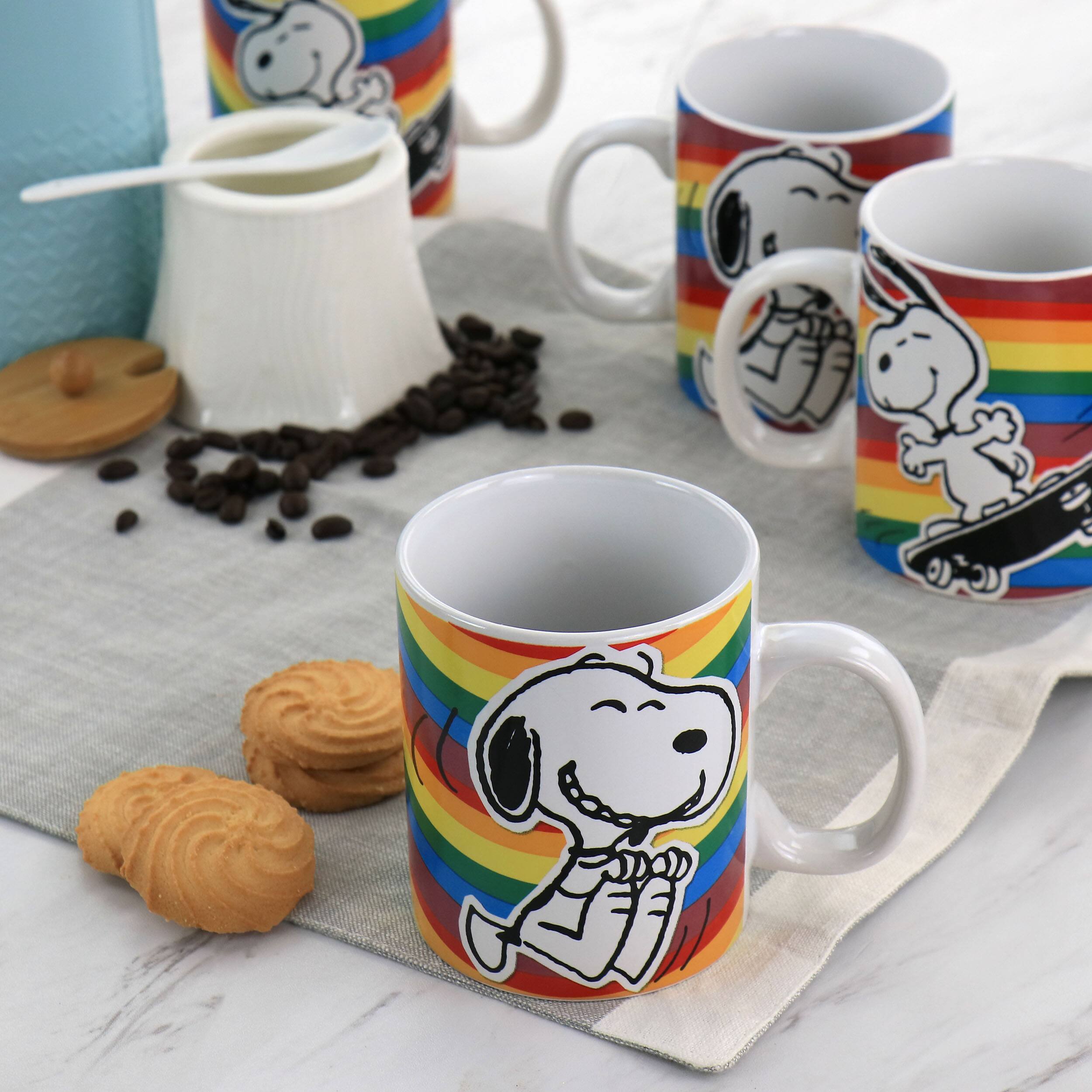 Alt View 7. Gibson - Gibson Peanuts 70th Anniversary 15oz 4 Piece Stoneware Mug Set in Rainbow - Rainbow.