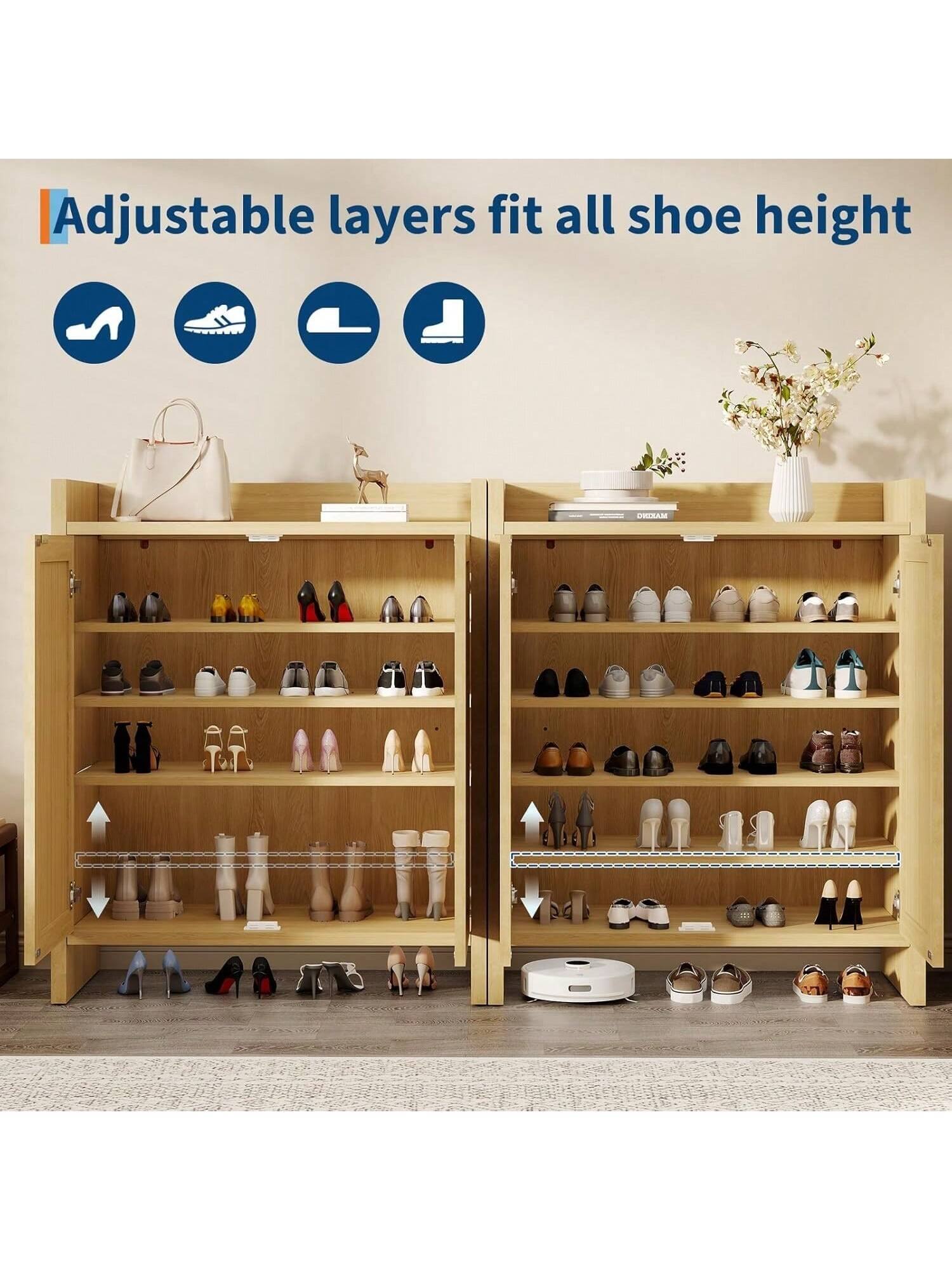 GARVEE Home Rattan Shoe Storage Cabinet Farmhouse Freestanding Wood ...