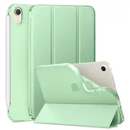 DTTO - Slim Trifold Case for iPad mini 7 (A17 Pro) 2024 / iPad mini 6 2021, Translucent Frosted Back, Auto Wake/Sleep - Matcha Green