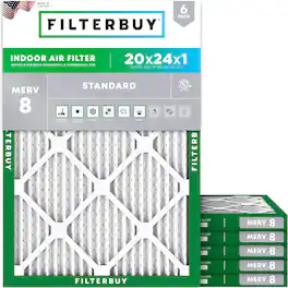 Filterbuy - 20x24x1 MERV 8 Dust & Allergy Defense, Electrostatic Pleated HVAC AC Furnace Air Filters Replacement (6-Pack) - Silver