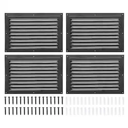 Unique Bargains - 8"x12" Aluminum Gable Vent, 4pcs Exterior Wall Outlet Square Soffit Vent HVAC Louver Air Grille with Built-in Screen - Black