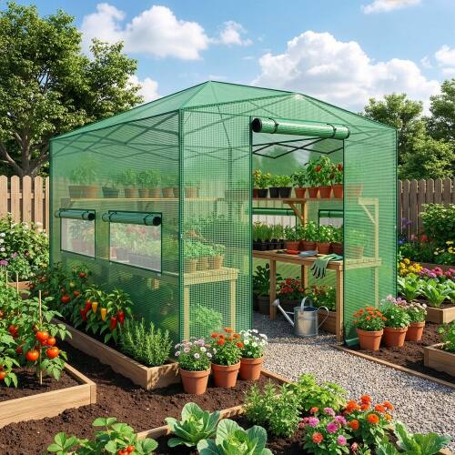 Alt View 4. Winado - 8x12ft Greenhouse, Instant Walk-in Pop Up Tent Greenhouse for Indoor Outdoor Gardening Easy Setup Green - Green.