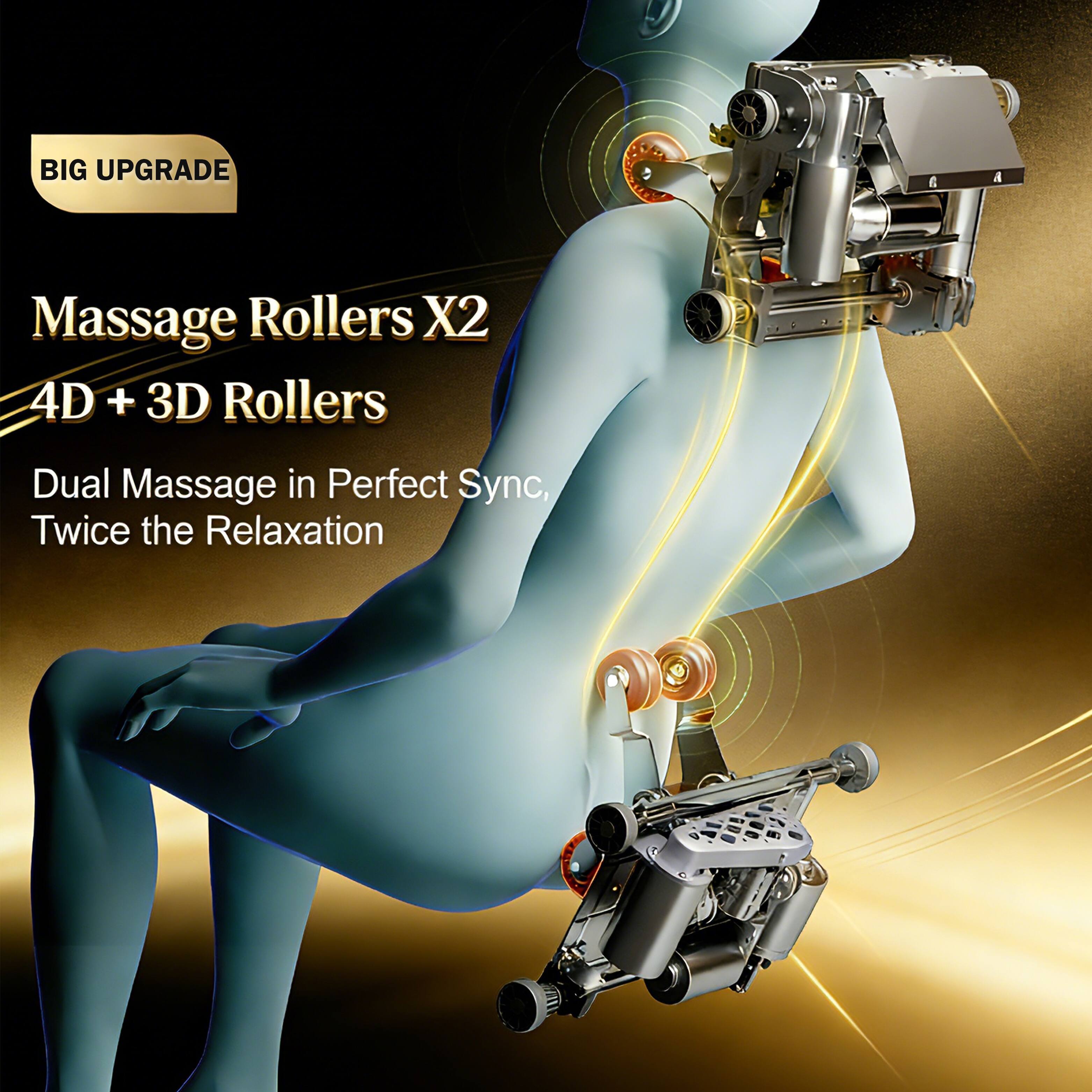 BIG UPGRADE

Massage Rollers X2  
4D + 3D Rollers

Dual Massage in Perfect Sync,  
Twice the Relaxation