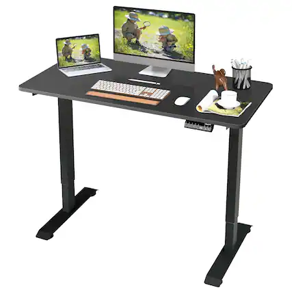 Front. Sugift - Electric Height Adjustable Standing Desk with Memory Controller - Black.