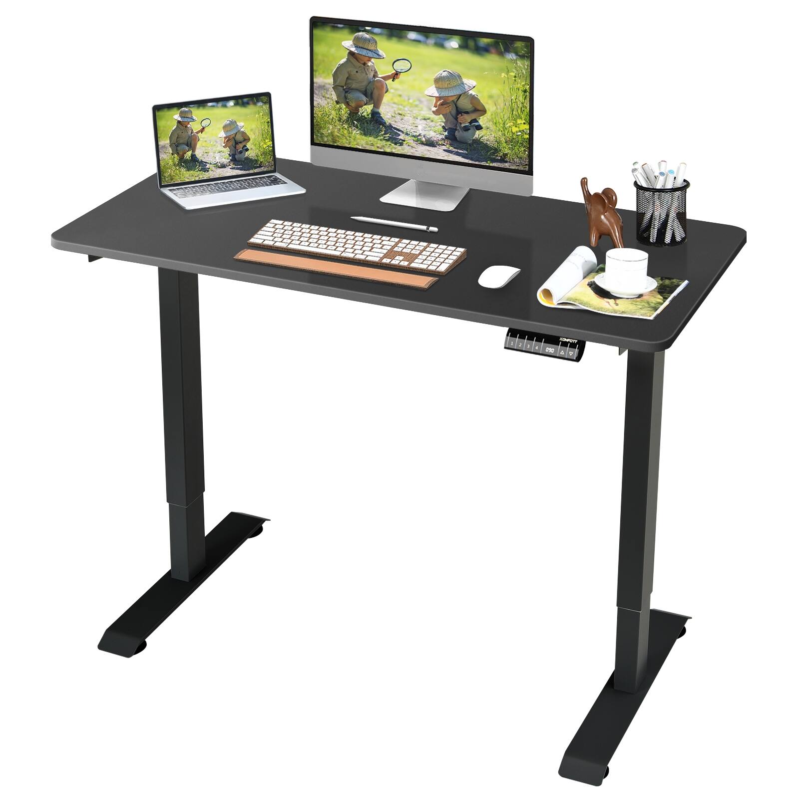 Front. Sugift - Electric Height Adjustable Standing Desk with Memory Controller - Black.