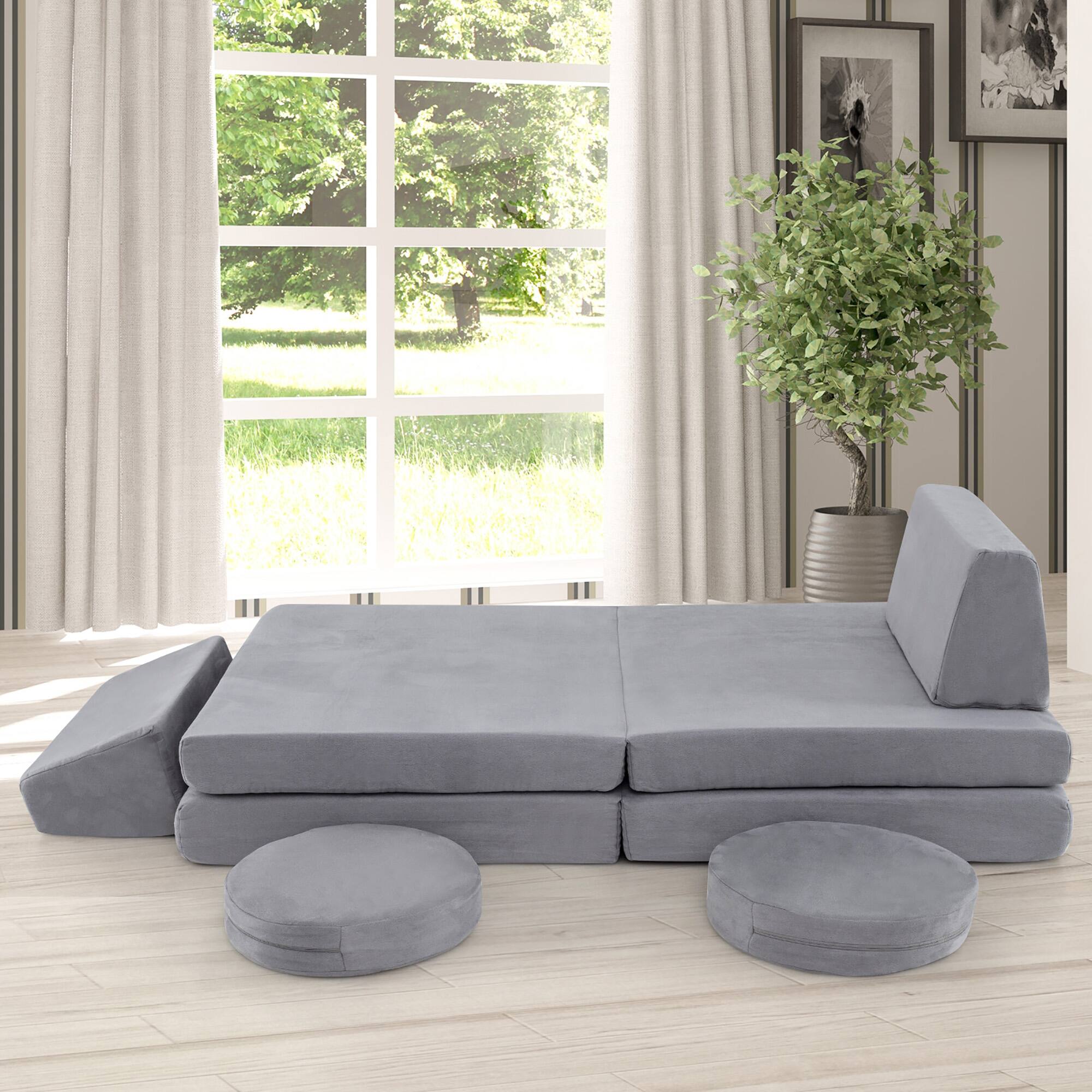 Alt View 1. Gymax - Gymax 6PCS Modular Kids Foam Play Couch Set w/Washable Covers Sectional Play Sofa - Gray.