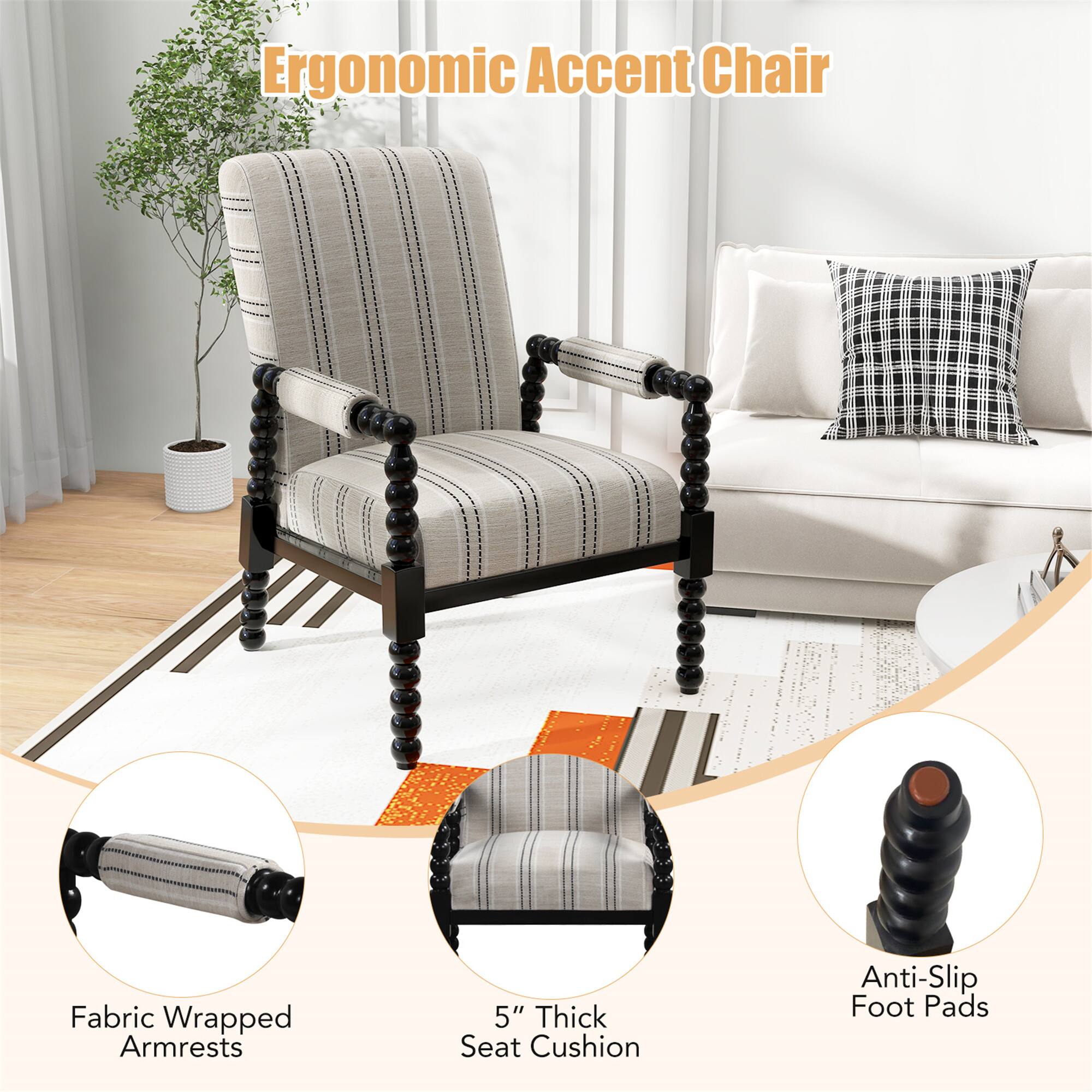 Ergonomic Accent Chair

- Fabric Wrapped Armrests
- 5" Thick Seat Cushion
- Anti-Slip Foot Pads