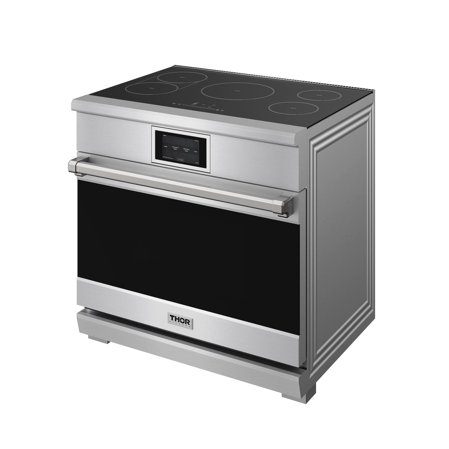 Left. Thor Kitchen - 6 Cu Ft. Freestanding Induction Range with Air Fry - Stainless steel.