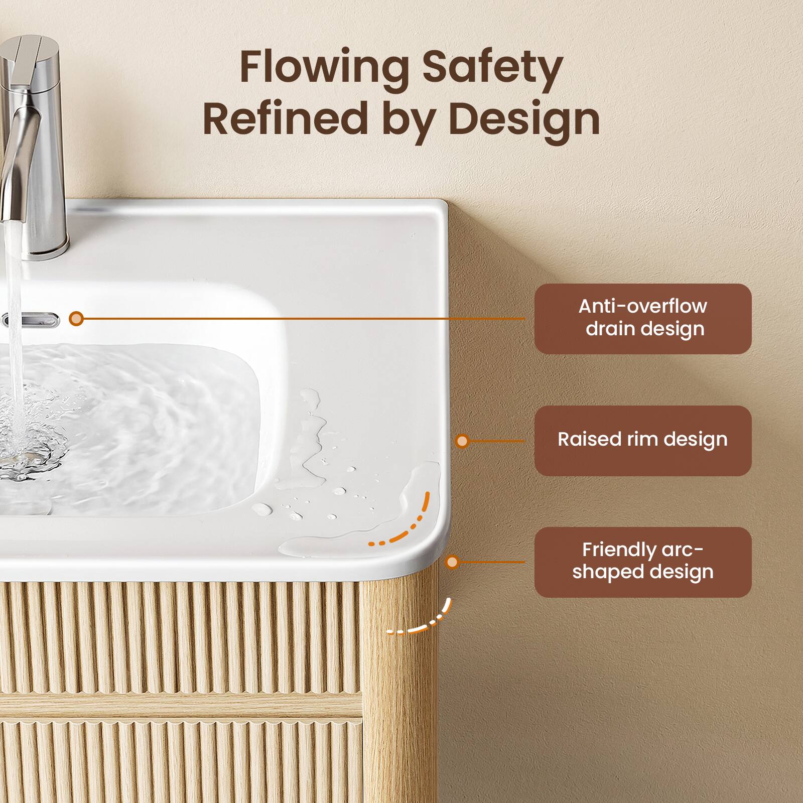 Flowing Safety Refined by Design

- Anti-overflow drain design
- Raised rim design
- Friendly arc-shaped design