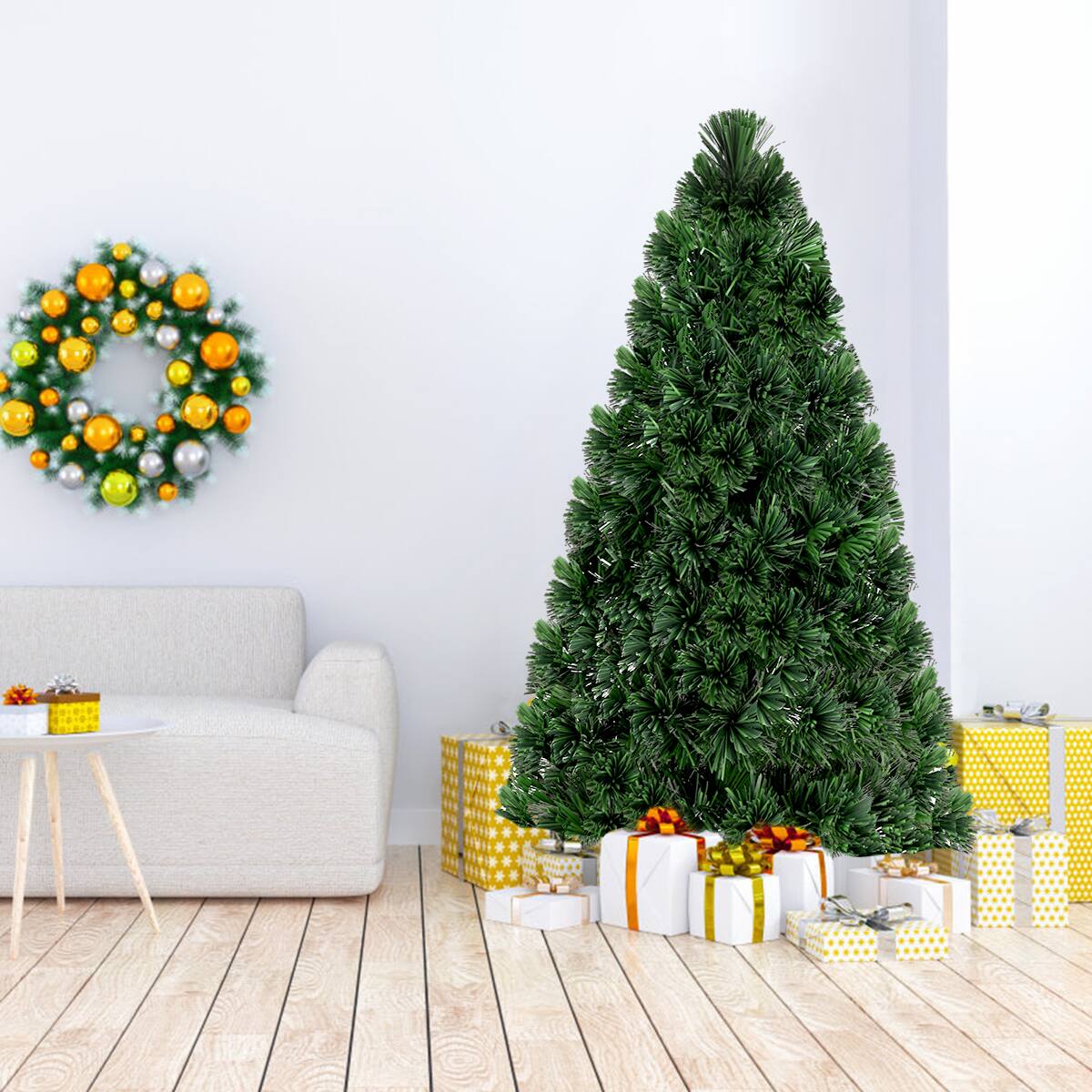Gymax - Pre-Lit Fiber Optic 5' Artificial Christmas Tree PVC Tips Metal Stand - Green price history on PriceWatchPro
