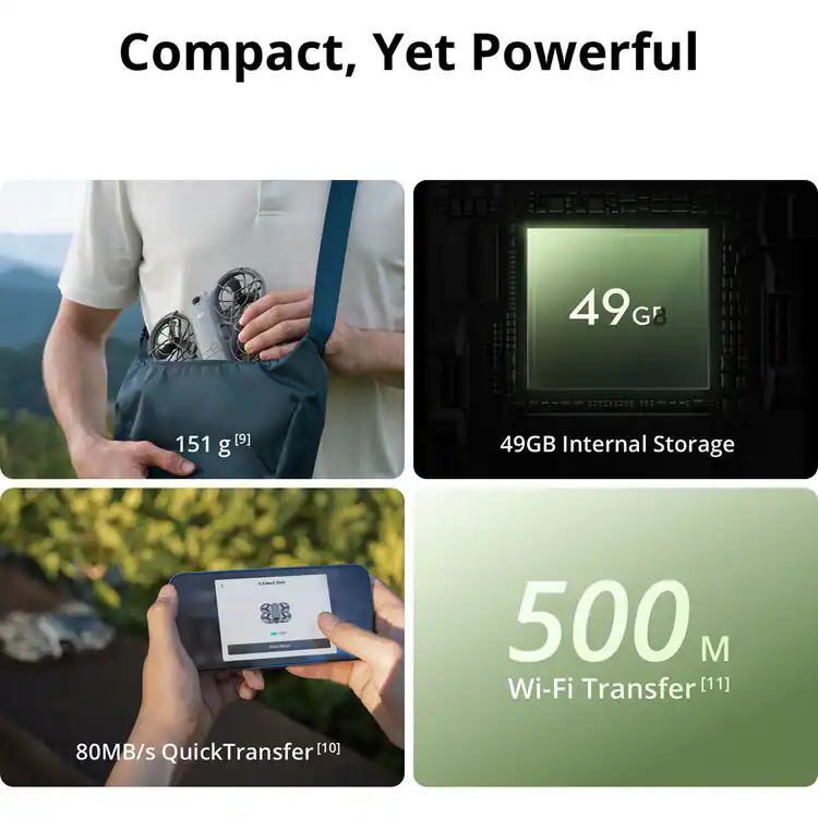 Compact, Yet Powerful

49GB Internal Storage

151 g(P)

500 M Wi-Fi Transfer [11]

80MB/s QuickTransfer [10]
