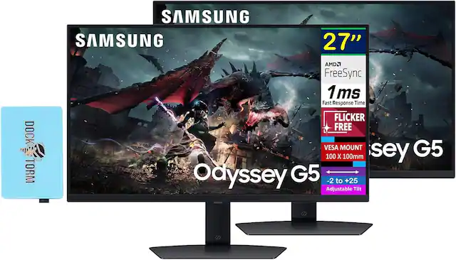 SAMSUNG Odyssey G5
27"
AMD FreeSync
1ms Fast Response Time
Flicker Free
VESA Mount 100 x 100mm
-2 to +25 Adjustable Tilt
Dock Storm