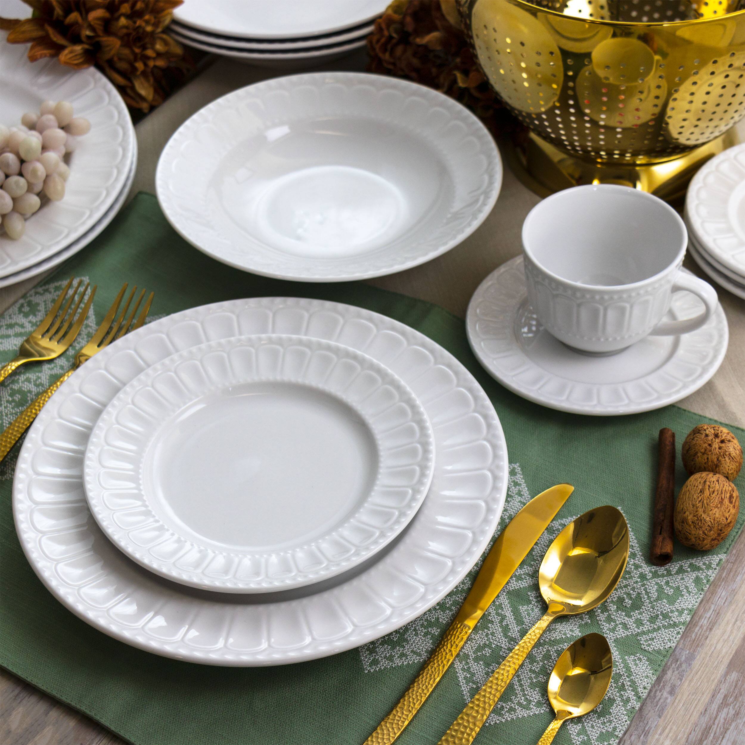 Alt View 9. Elama - Elama Charlotte 20 Piece Porcelain Dinnerware Set in White - White.