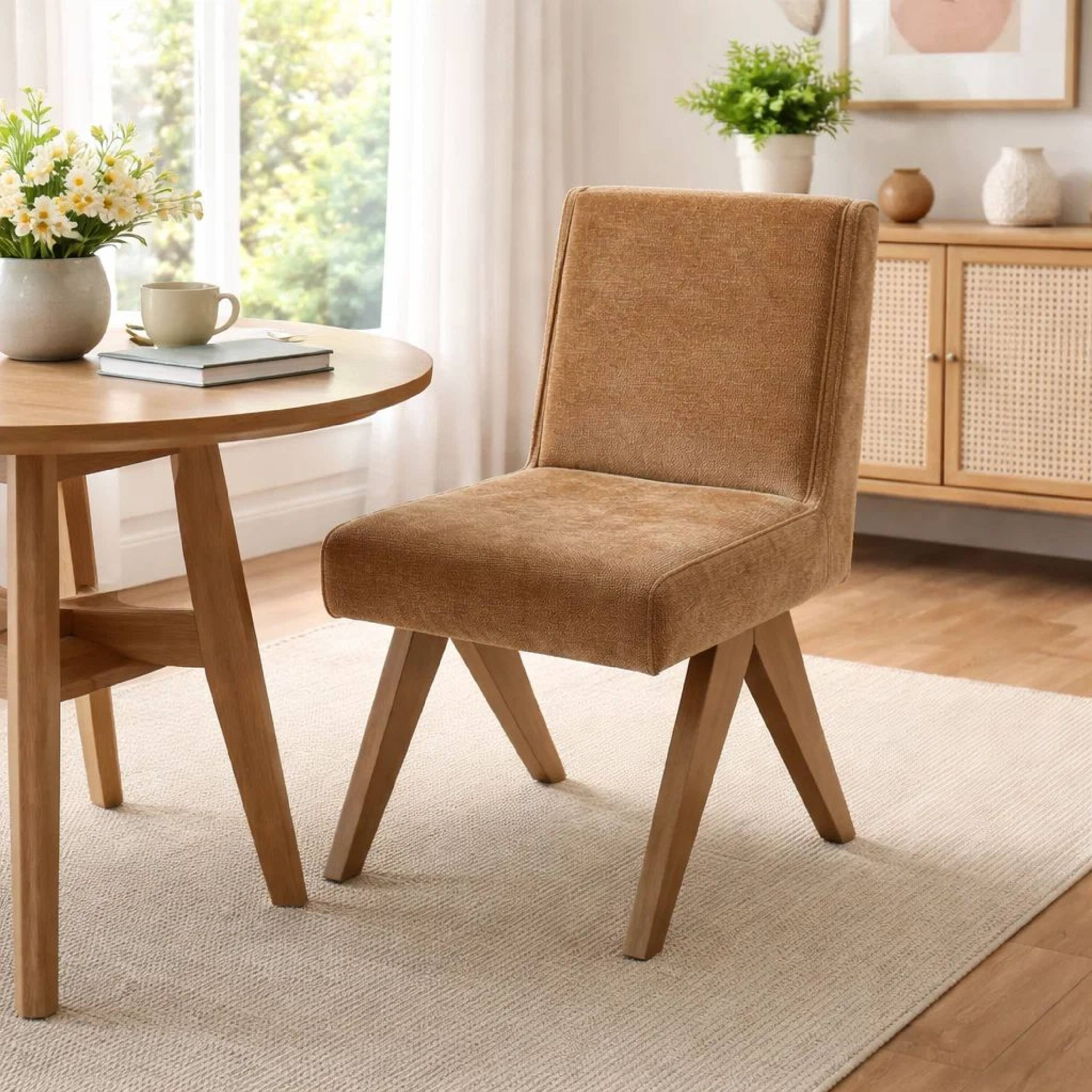 Alt View 5. Manhattan Lane - Sery Dining Side Chair Set of 2, Chocolate Brown Chenille, Wood Legs - Chocolate Brown, Oak Brown.