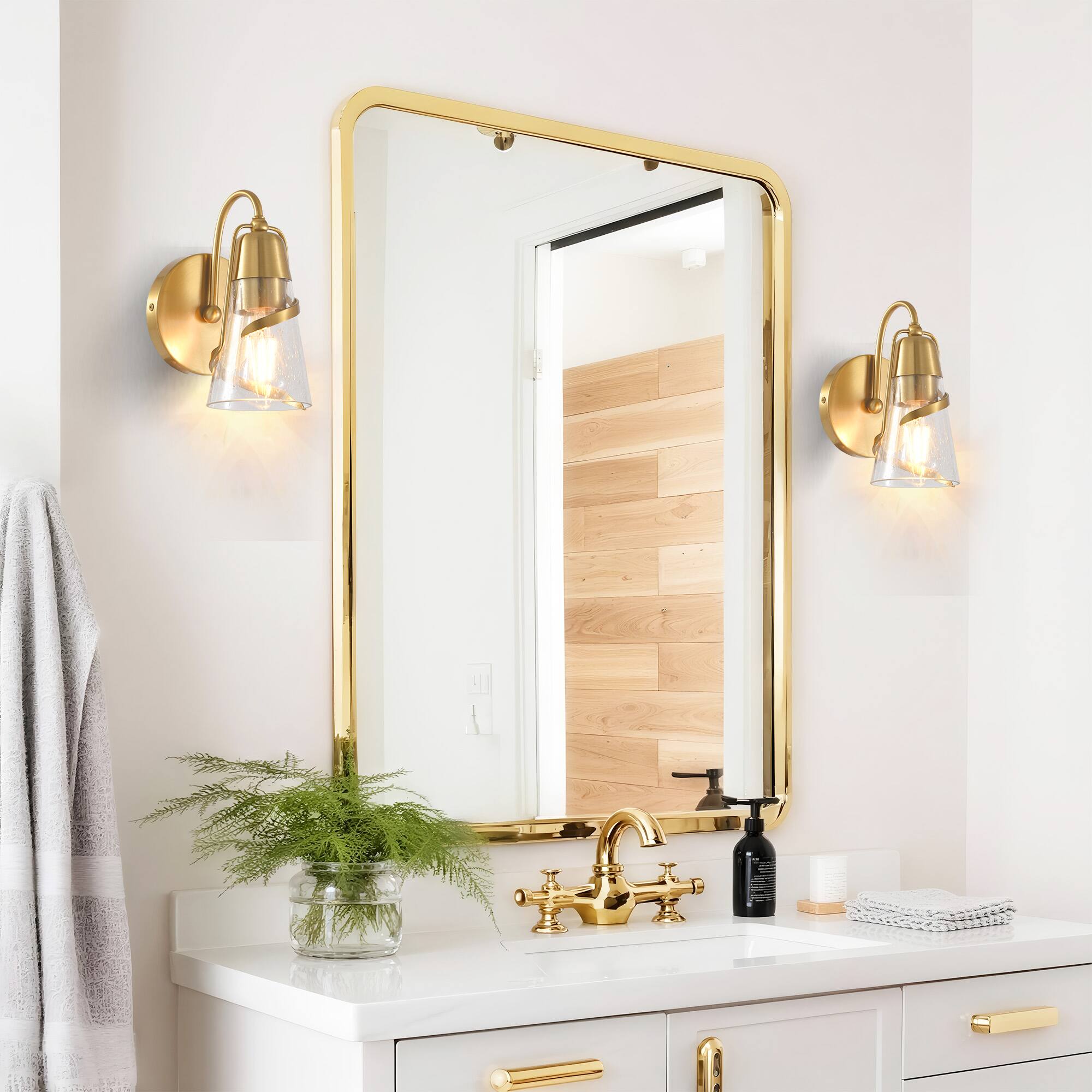 Angle. Parrot Uncle - 5” Gold Glass Shade Wall Light - Gold.