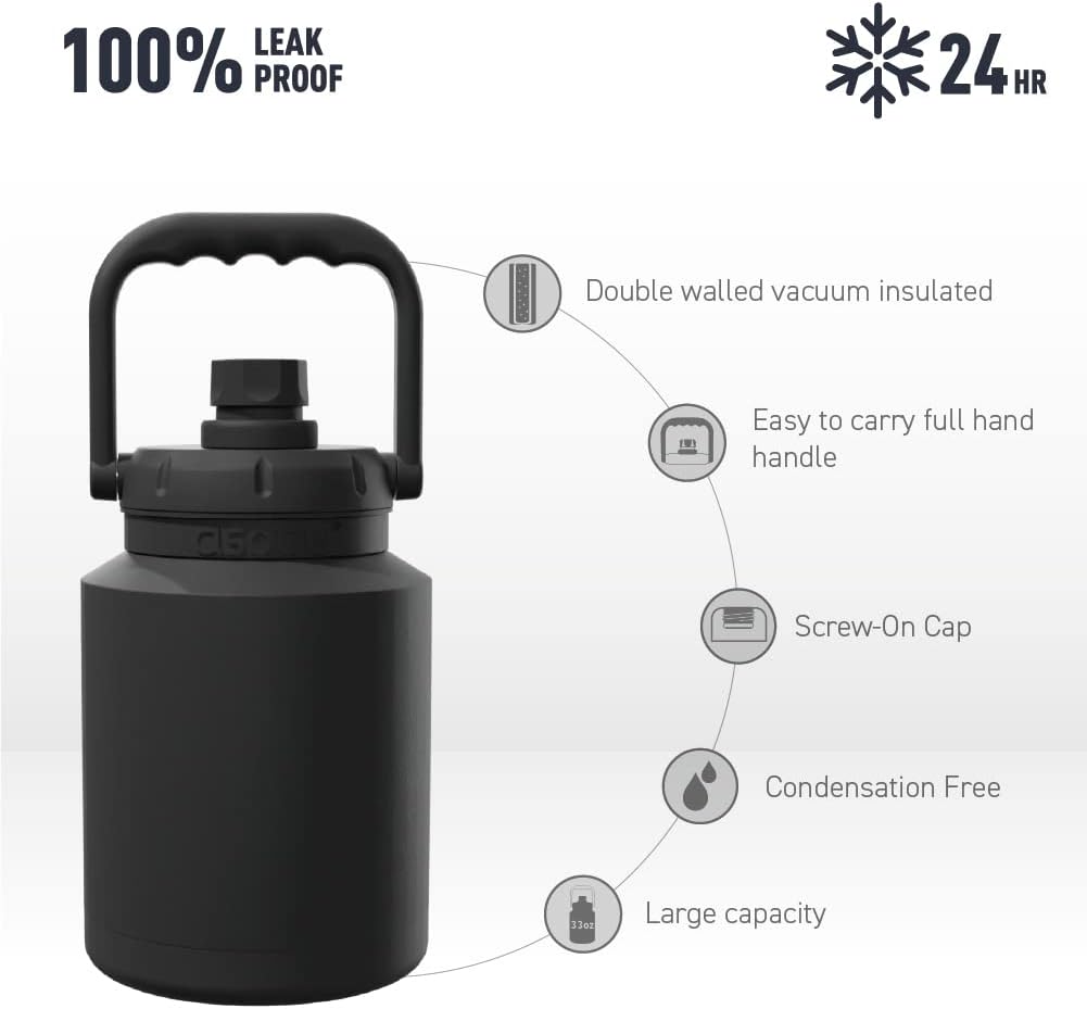 100% Leak Proof  
24 HR  
Double walled vacuum insulated  
Easy to carry full hand handle  
Screw-On Cap  
Condensation Free  
Large capacity (32oz)